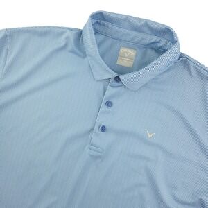 Callaway Opti-Dri Polo Shirt Mens 2XL Blue Gingham Golf Performance Stretch‎ Top